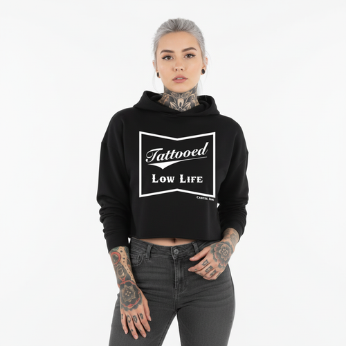 Tattooed Low Life Cropped Pullover Hoodie