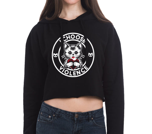 I choose violence black cropped hoodie for cat lovers by pinky star