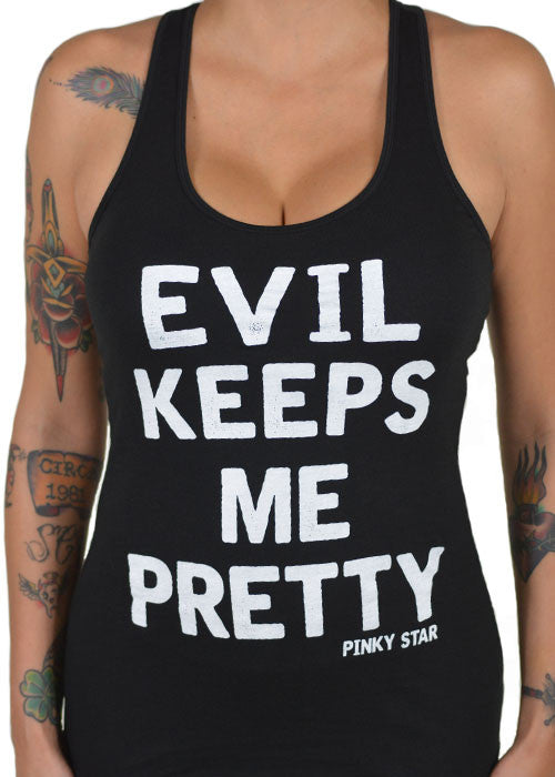 evil keeps me pretty tank - pinky star